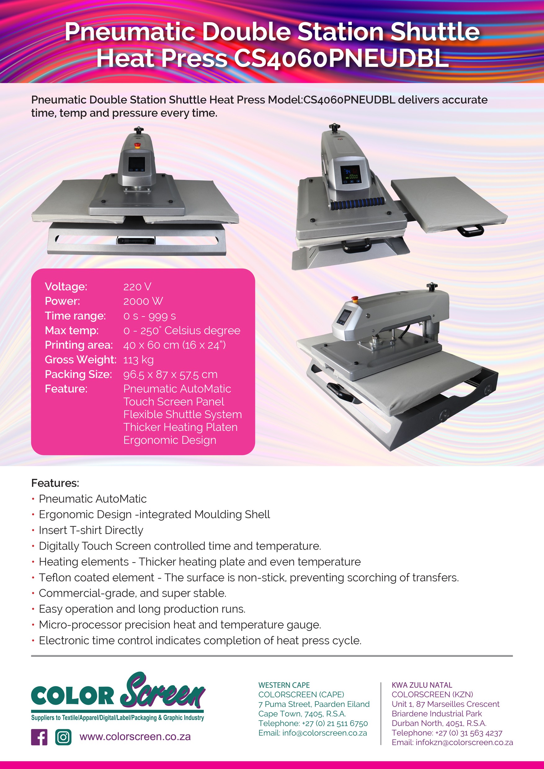 1 Color Screen Pneumatic Double Station Shuttle Heat Press CS4060PNEUDBL (A5) (002)