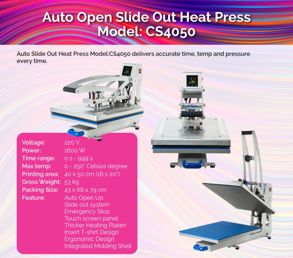 Color Screen Auto Open Slide Out Heat Press Machine CS4050 A5