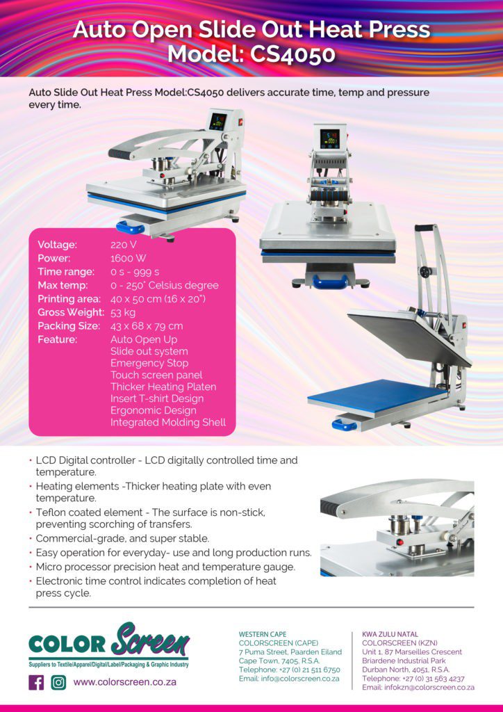Color Screen Auto Open Slide Out Heat Press Machine CS4050 A5