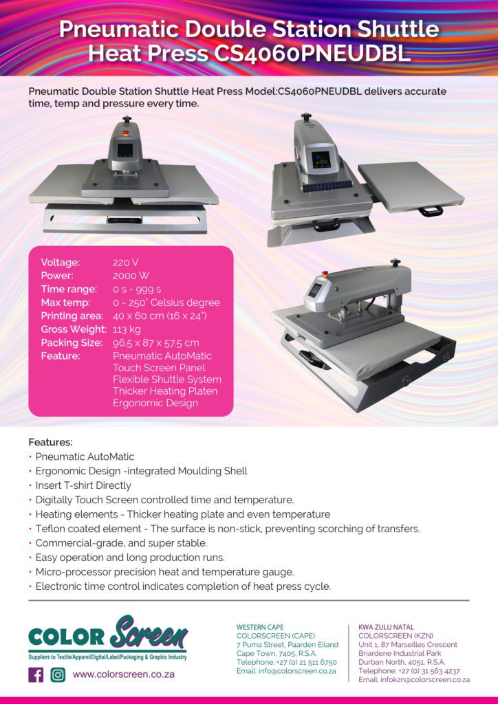 Color Screen Pneumatic Double Station Shuttle Heat Press CS4060PNEUDBL (A5) (002)